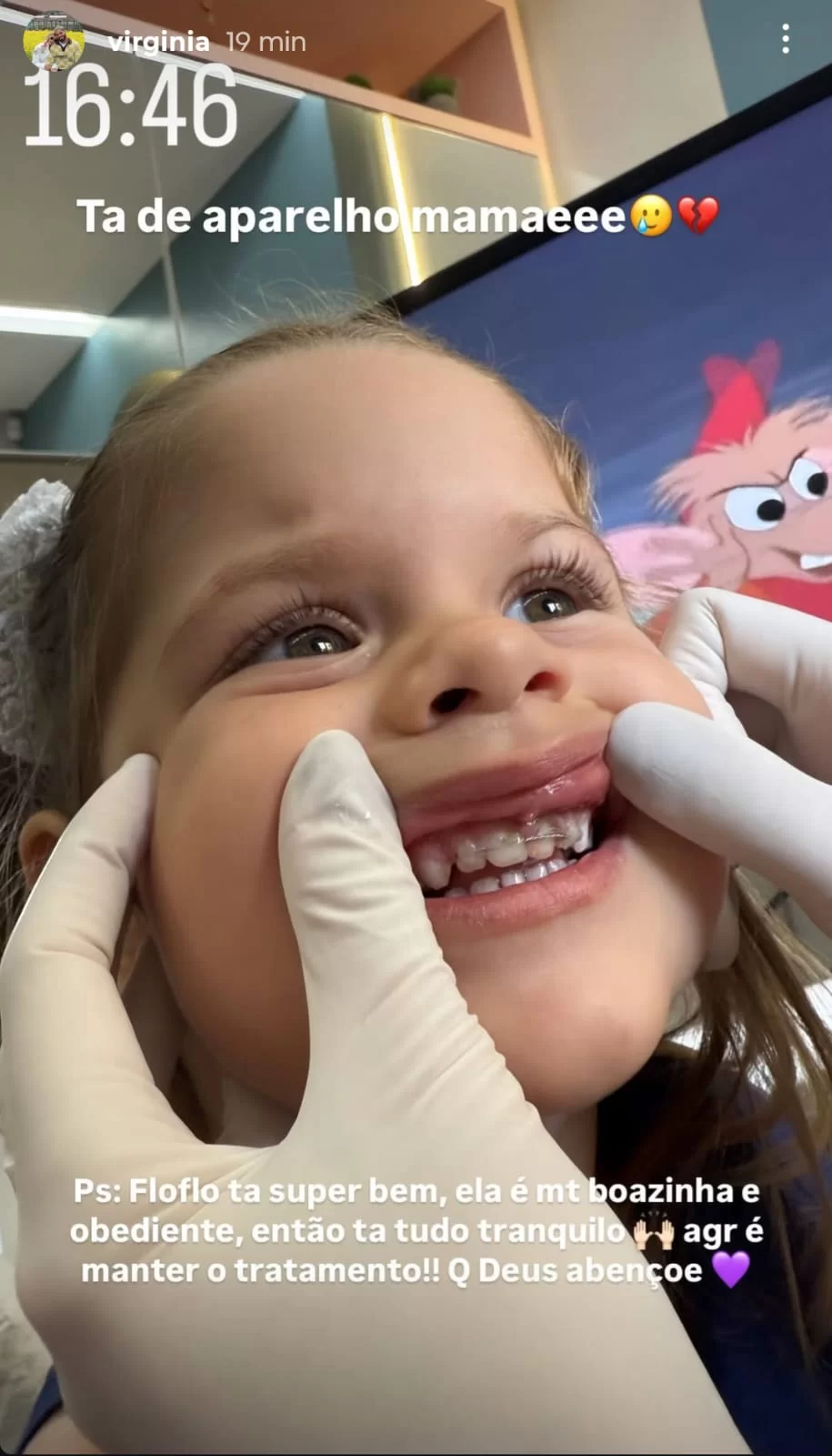 Virginia mostra sua filha com o aparelho de contenção  (Foto: reprodução/Instagram/@virginia) Lorena Bueri
