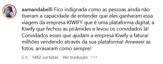 comentario de seguidora na foto de Maira Cardi