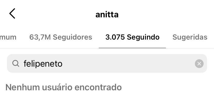 Anitta parou de seguir Felipe Neto no Instagram (Fonte: Reprodução/Instagram)