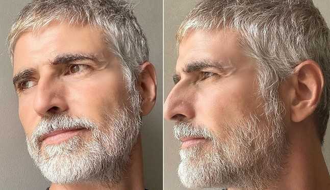 Reynaldo Gianecchini revela visual com cabelos e barba grisalhos 