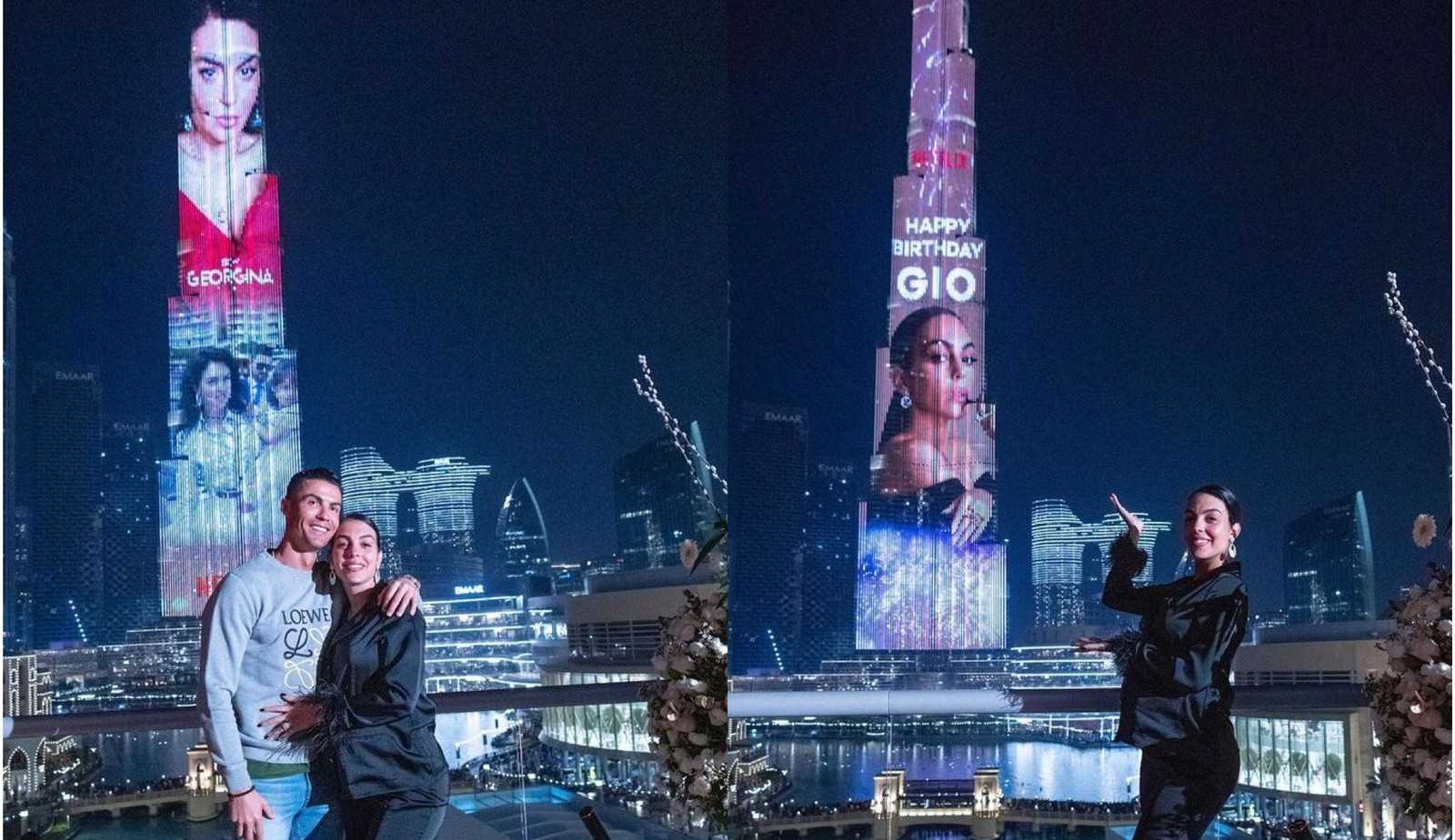 Cristiano Ronaldo surpreende namorada projetando fotos no prédio mais alto do mundo Lorena Bueri