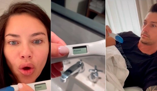 Adriana Lima mostra reação de namorado ao anúncio de terceira gravidez