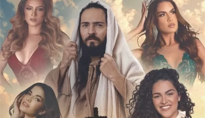 Cartaz causa polêmica ao colocar Jesus rodeado por modelos Lorena Bueri