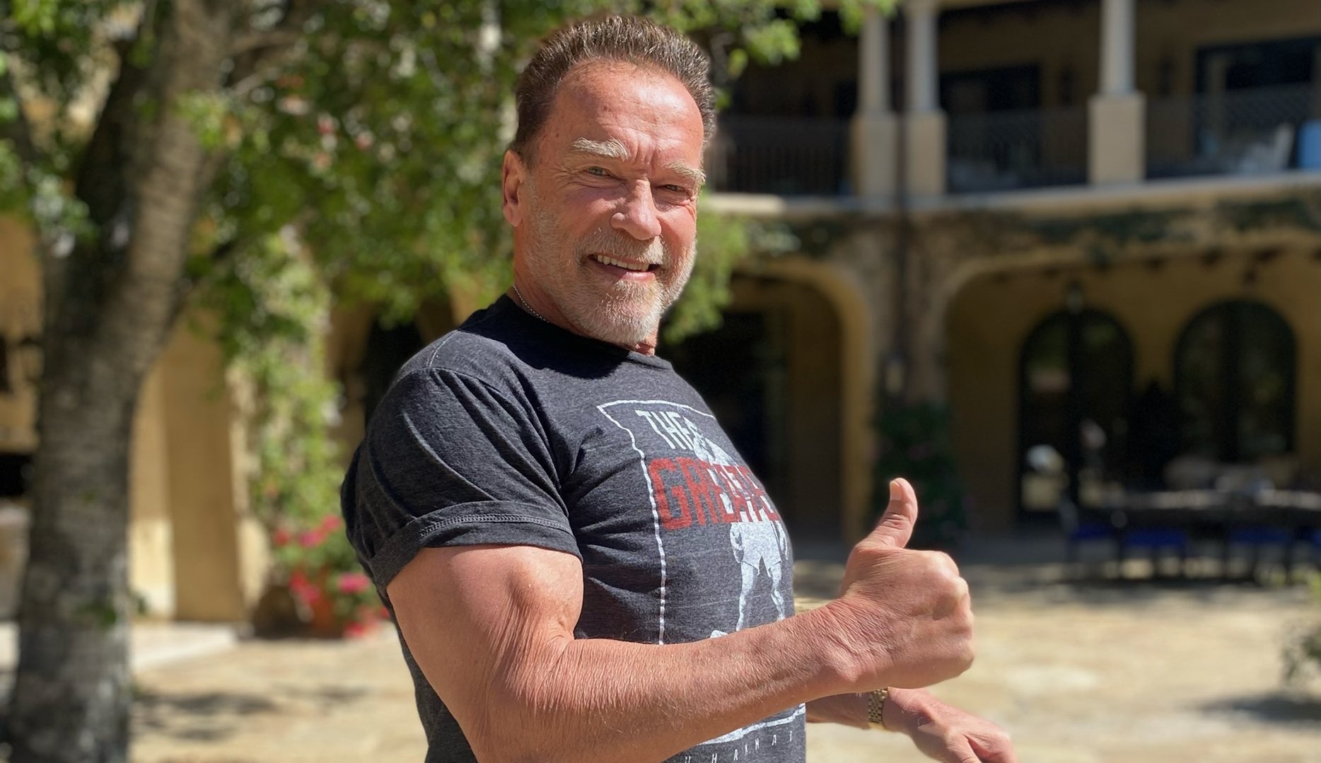Arnold Schwarzenegger mostra que ainda está em forma aos 74 anos