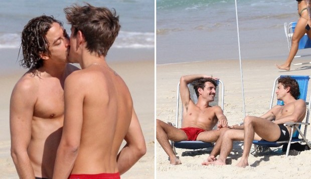 Jesuíta Barbosa troca beijos na praia em clima de romance