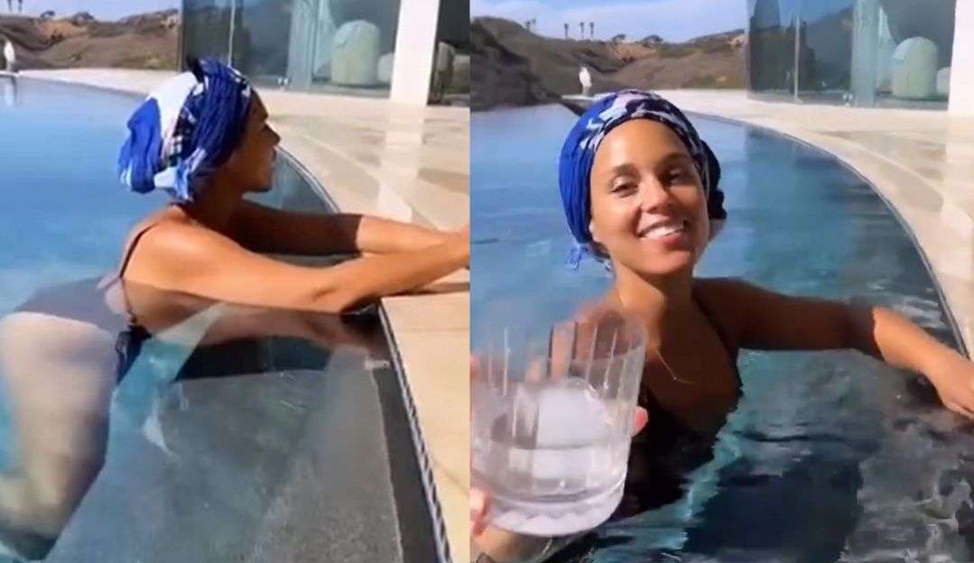 Alicia Keys comemora 10 anos do hit ‘Girl On Fire’ em piscina de sua mansão