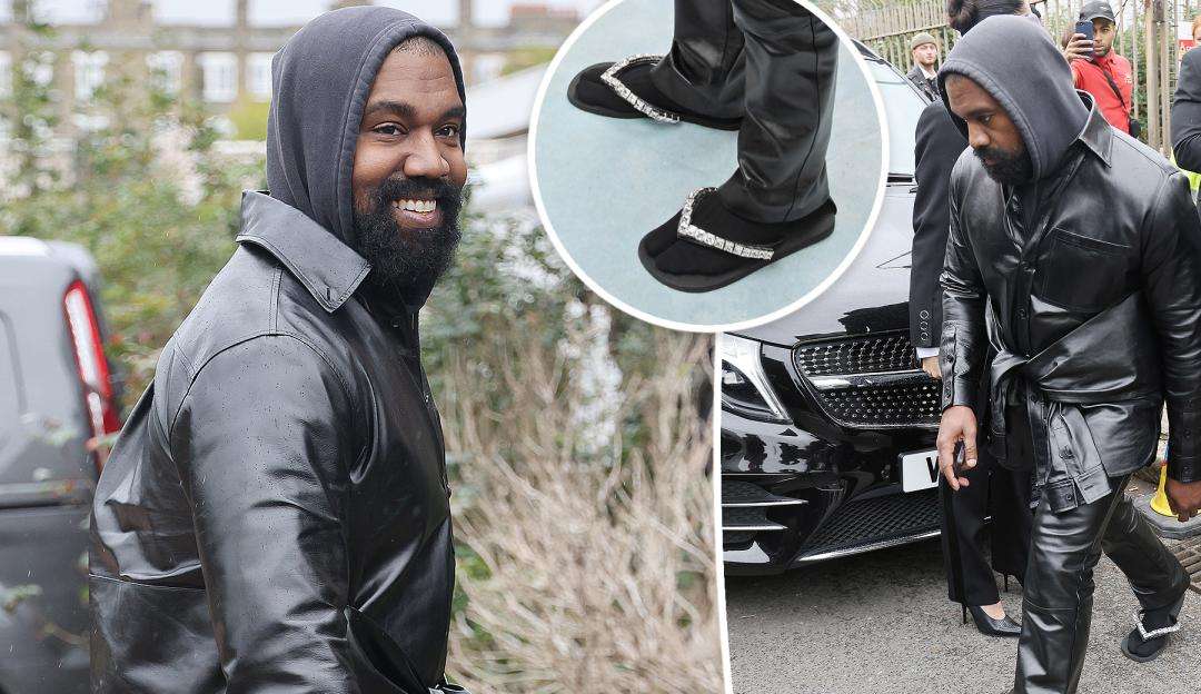 Kanye West marca presença em desfile da Burberry com chinelo de diamantes