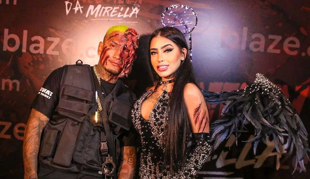 Halloween da Mirella: Dynho Alves e Mirella posam juntos em fotos