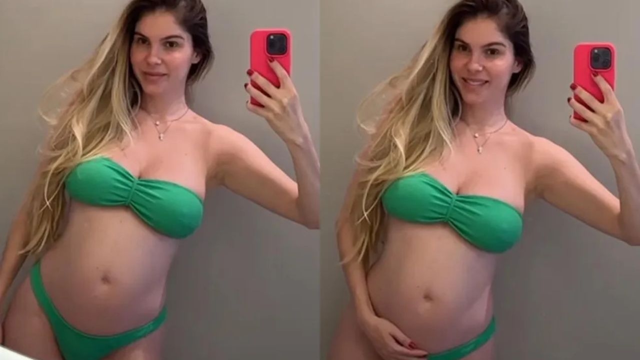 Bárbara Evans posta fotos exibindo detalhes de suas curvas durante gravidez de gêmeos Lorena Bueri