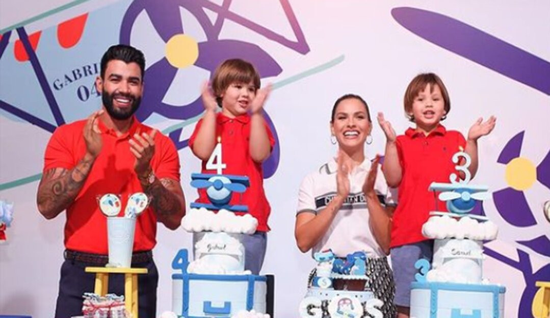 Andressa Suita publica fotos com Gusttavo Lima na comemoração de aniversário dos filhos
