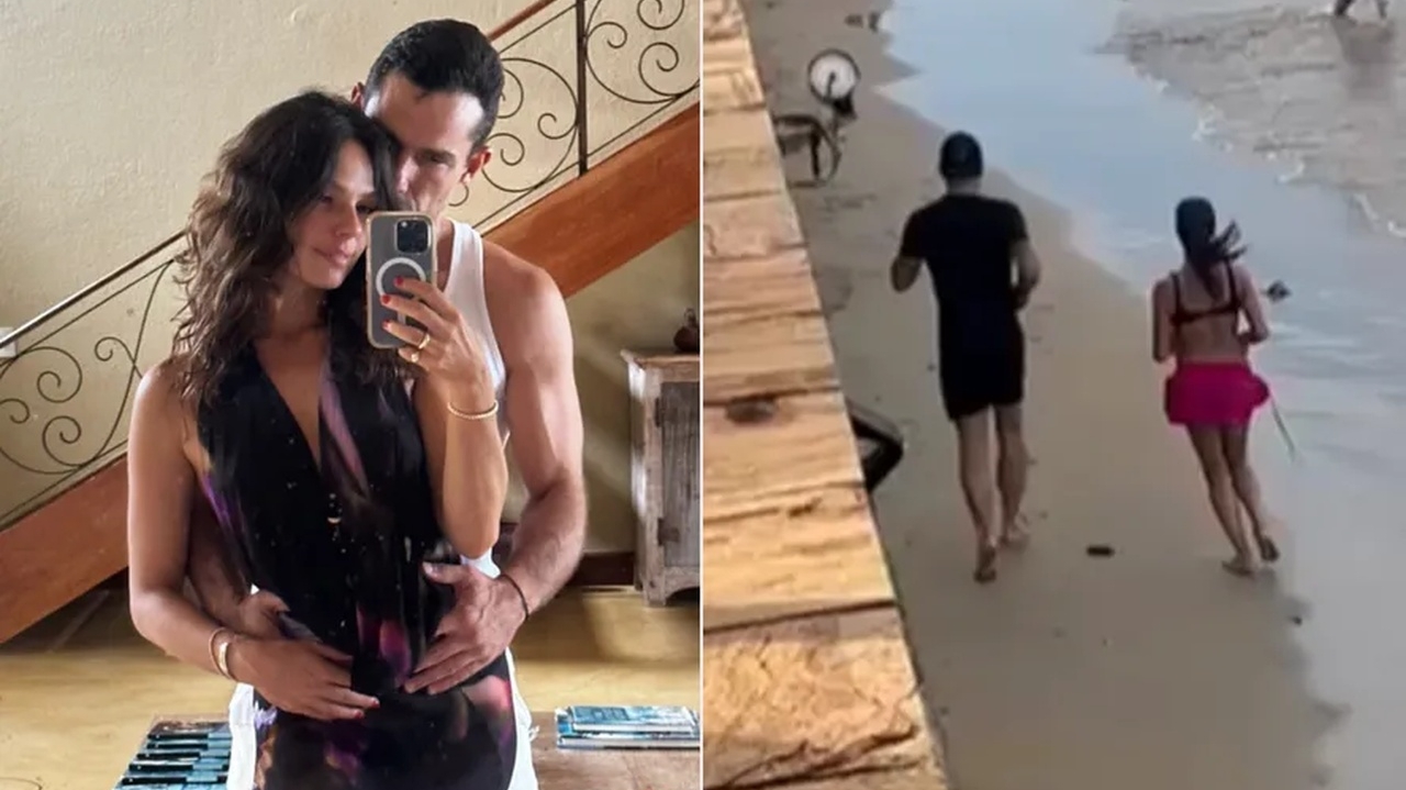 Isis Valverde e Marcus Buaiz posam juntos e correm na praia em viagem a Búzios, no Rio de Janeiro Lorena Bueri