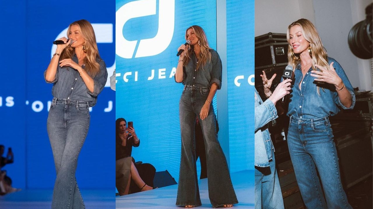 Gisele Bündchen chama atenção em evento de moda com look total jeans  Lorena Bueri