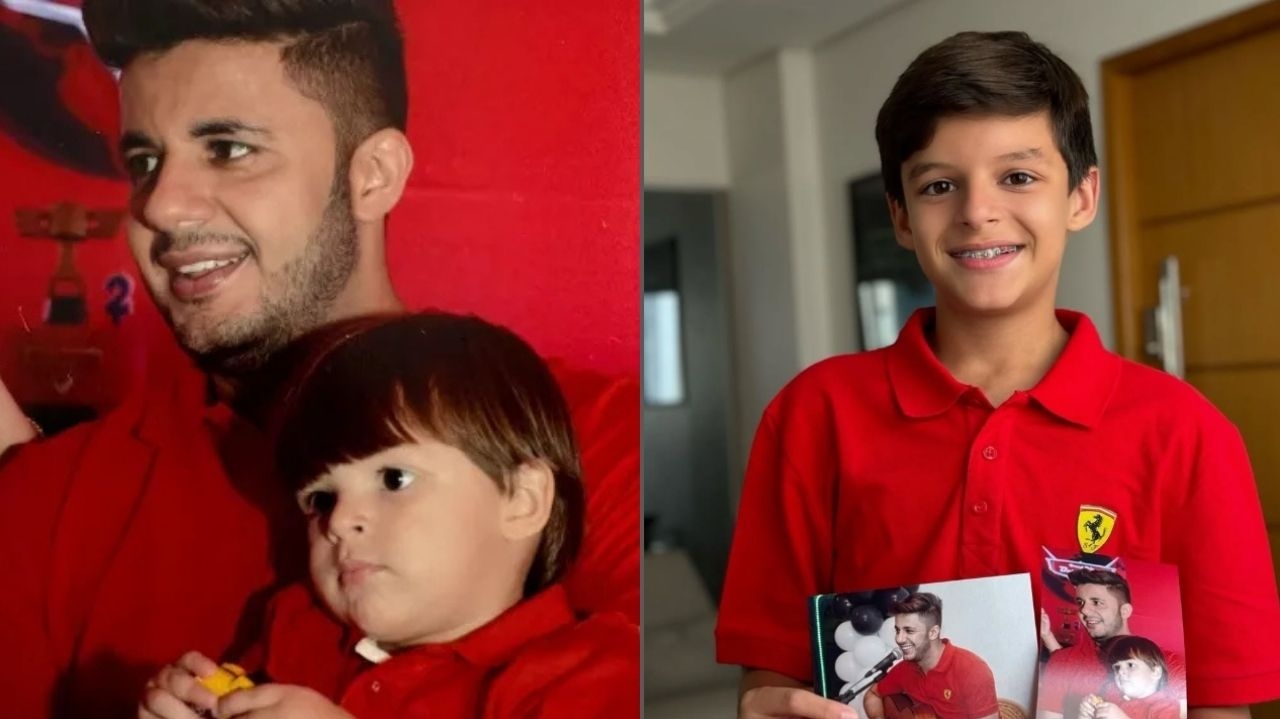 Filho de Cristiano Araújo abre caixa com lembranças do pai e comove fãs Lorena Bueri