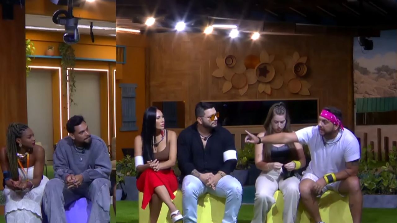 BBB 25: Ed discute com Aline e Vinícius em intervalo do programa Lorena Bueri