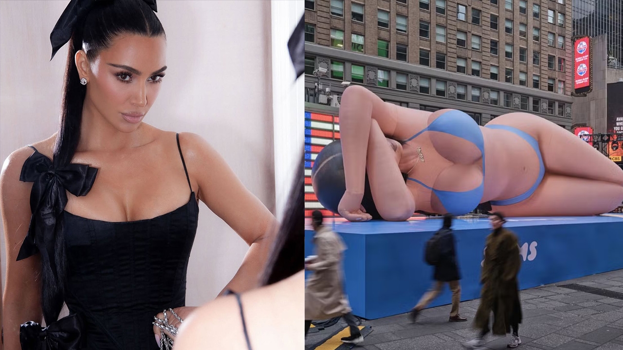 Kim Kardashian se anima com estátua de si mesma na Times Square Lorena Bueri