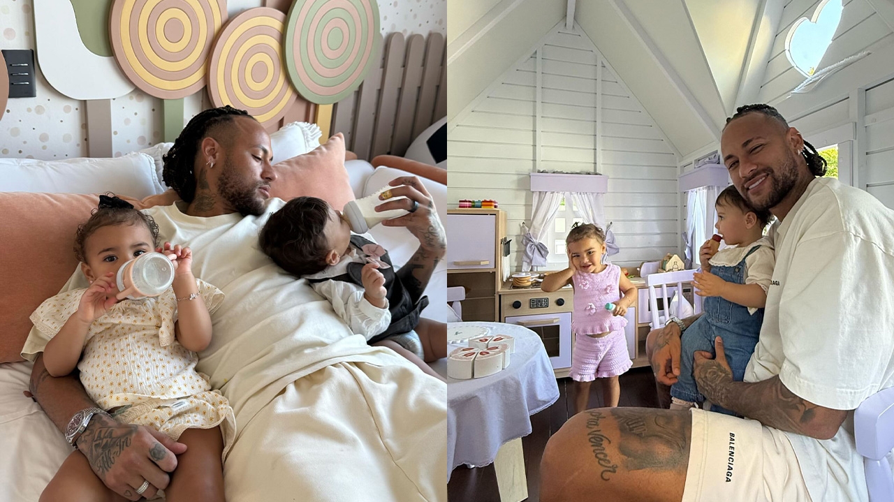 Momento família: Neymar registra união de Mavie e Helena Lorena Bueri