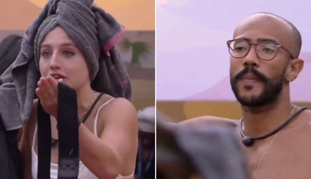 Ricardo e Bruna conversam sobre o jogo durante festa do líder