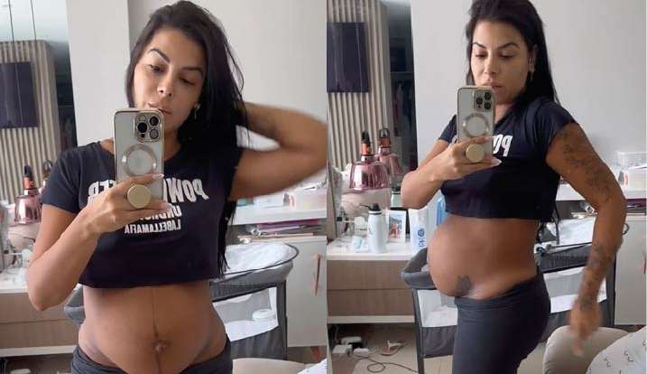 Evelyn Regly mostra corpo após dar a luz