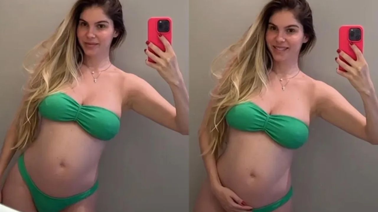 Bárbara Evans posta fotos exibindo detalhes de suas curvas durante gravidez de gêmeos
