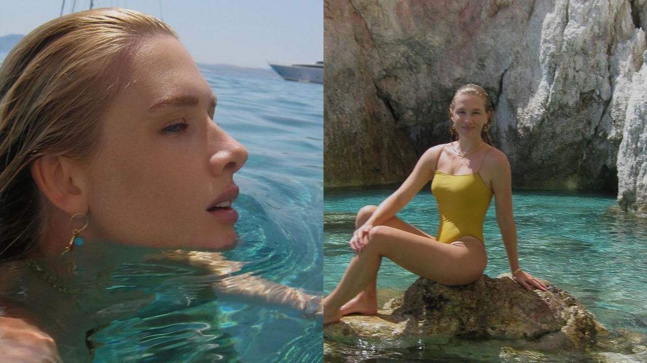 Fiorella Mattheis posta fotos nas paisagens paradisíacas da ilha grega de Polyaigos