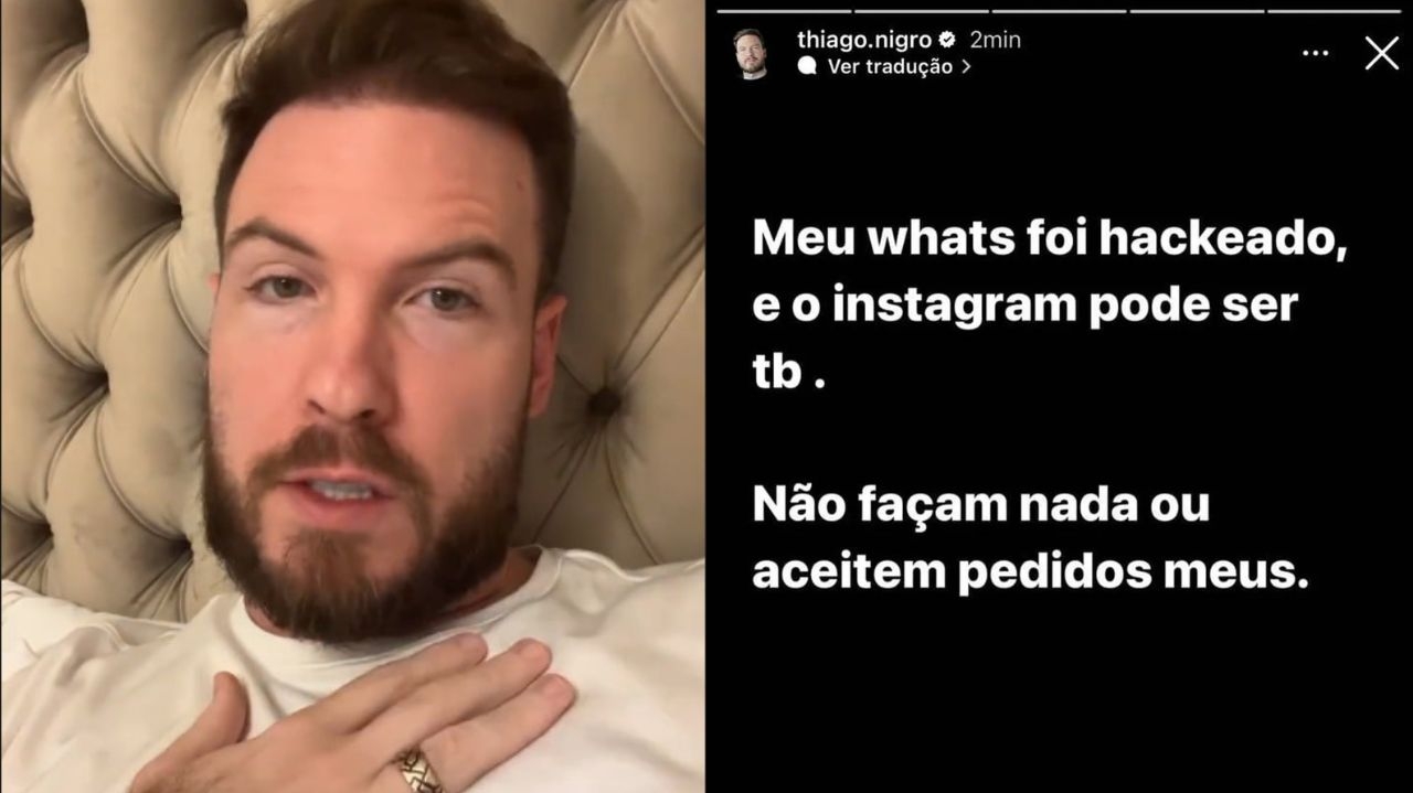 Tiago Nigro revela em stories que seu WhatsApp foi hackeado