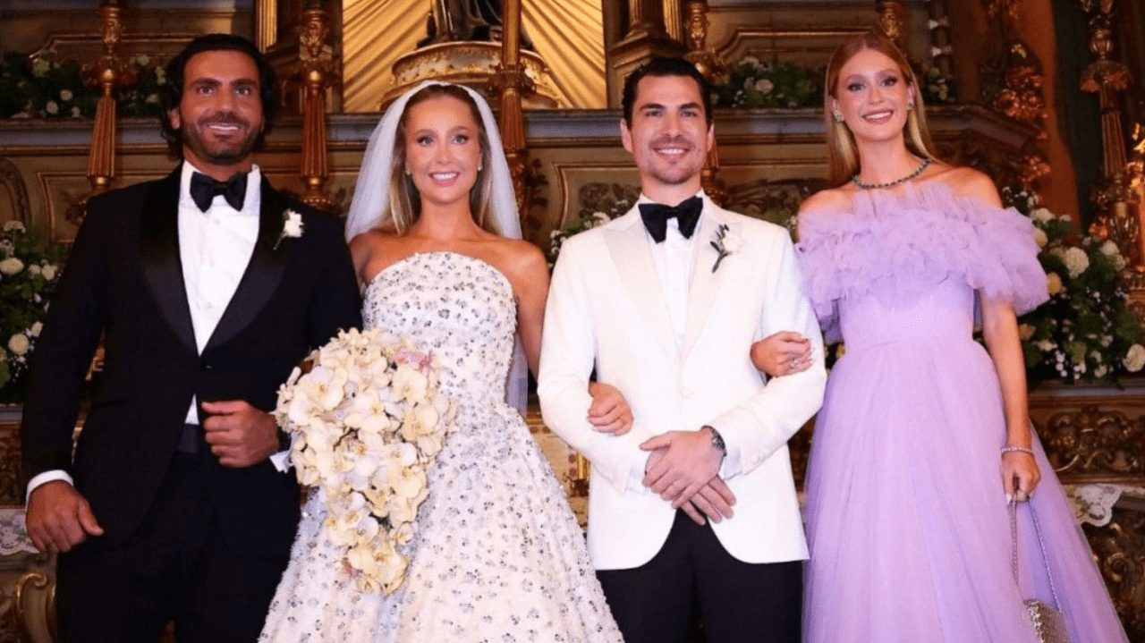 Marina Ruy Barbosa vai a casamento acompanhada de seu namorado Abdul Fares