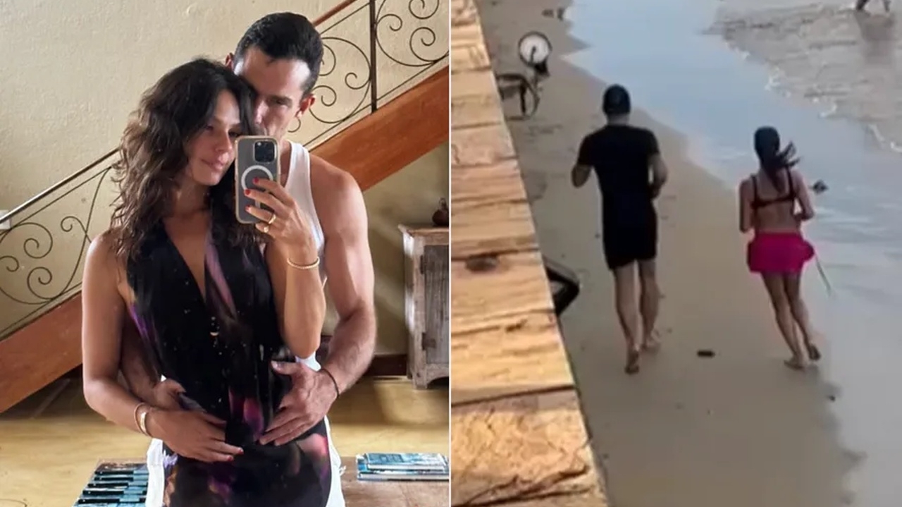Isis Valverde e Marcus Buaiz posam juntos e correm na praia em viagem a Búzios, no Rio de Janeiro