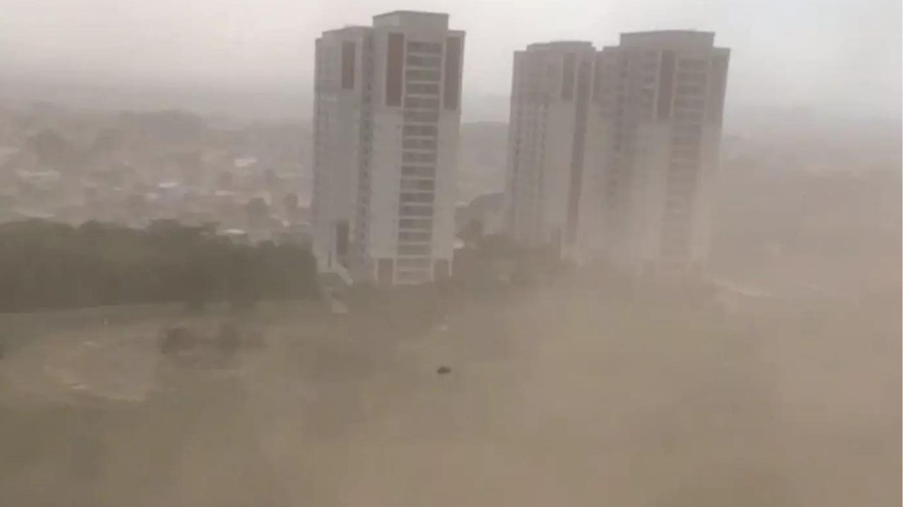 Ventos fortes provocam “tempestade de areia” e deixam prédios encobertos em Manaus