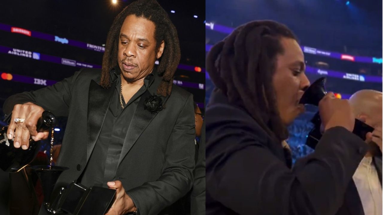 Jay-Z critica premiação do Grammy e usa troféu como copo para beber champanhe