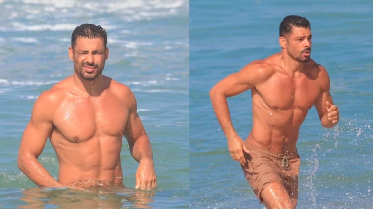 Cauã Reymond aproveita calor no Rio e exibe corpo sarado na praia