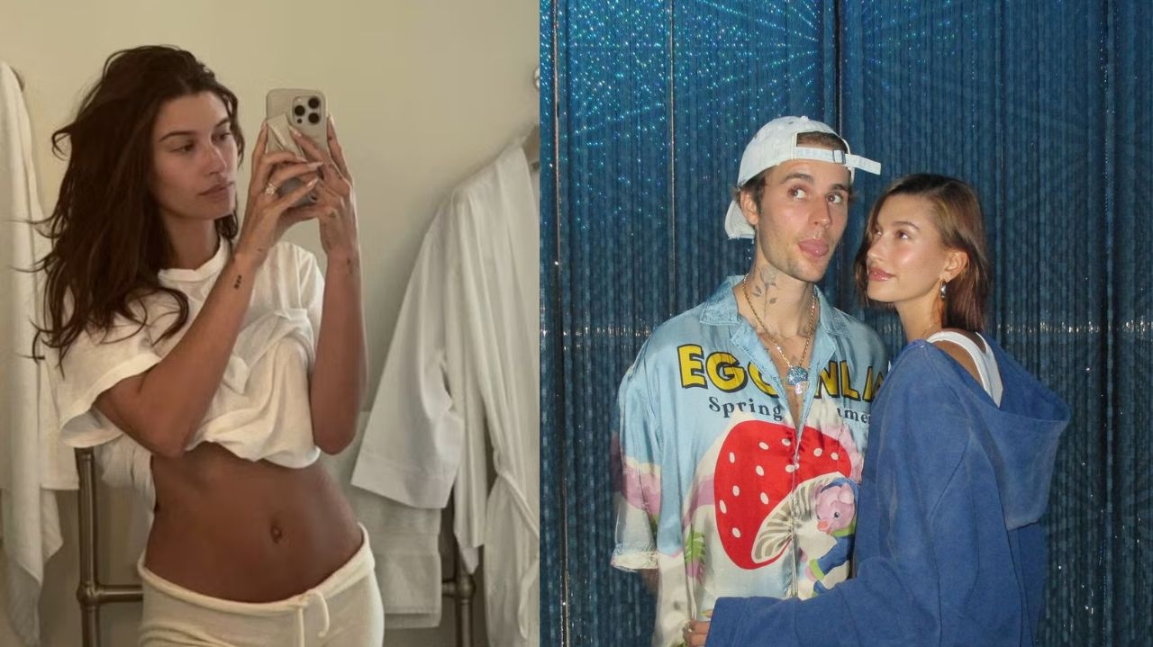 Hailey Bieber posta foto e fãs especulam gravidez ao notarem projeção do umbigo