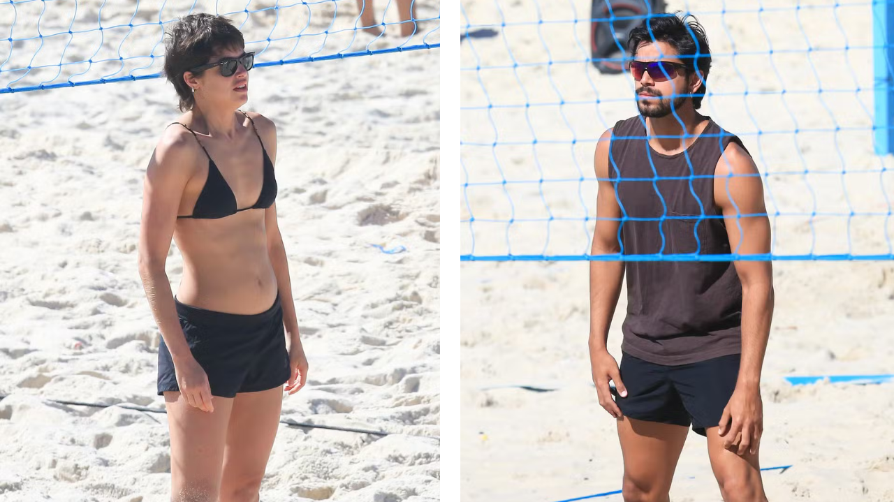 Agatha Moreira e Rodrigo Simas aproveitam o feriadão para jogar vôlei em praia no Rio
