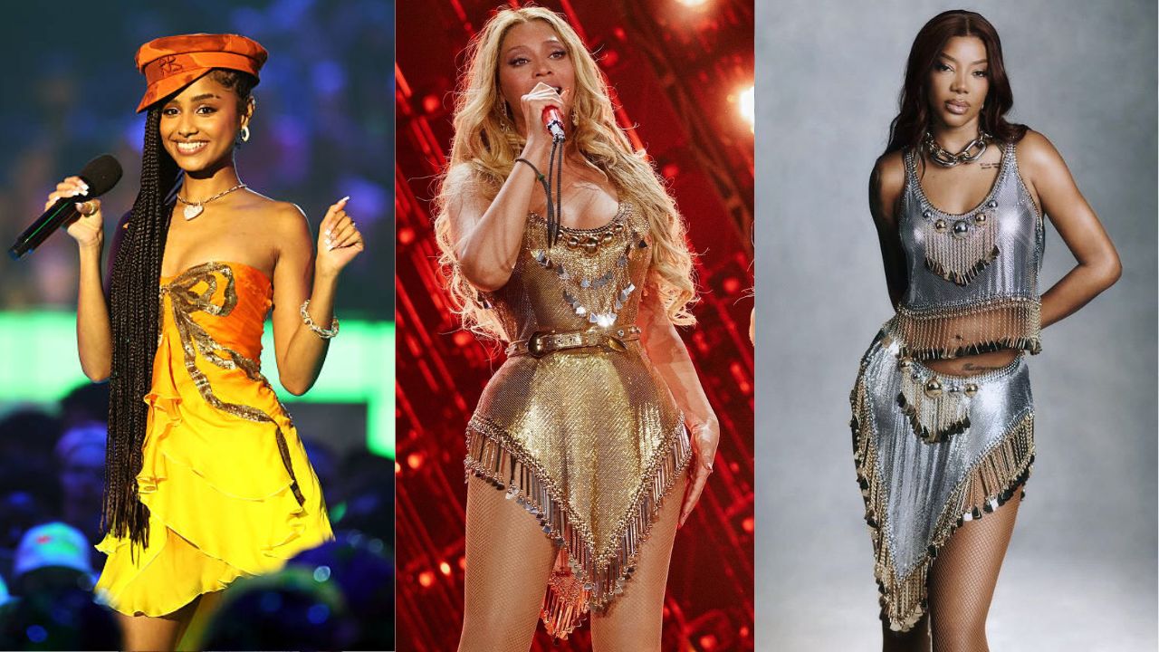 Comparação entre roupas da diva pop Beyoncé e as usadas por Ludmilla | Reprodução: X/@ludmillaonline_)
