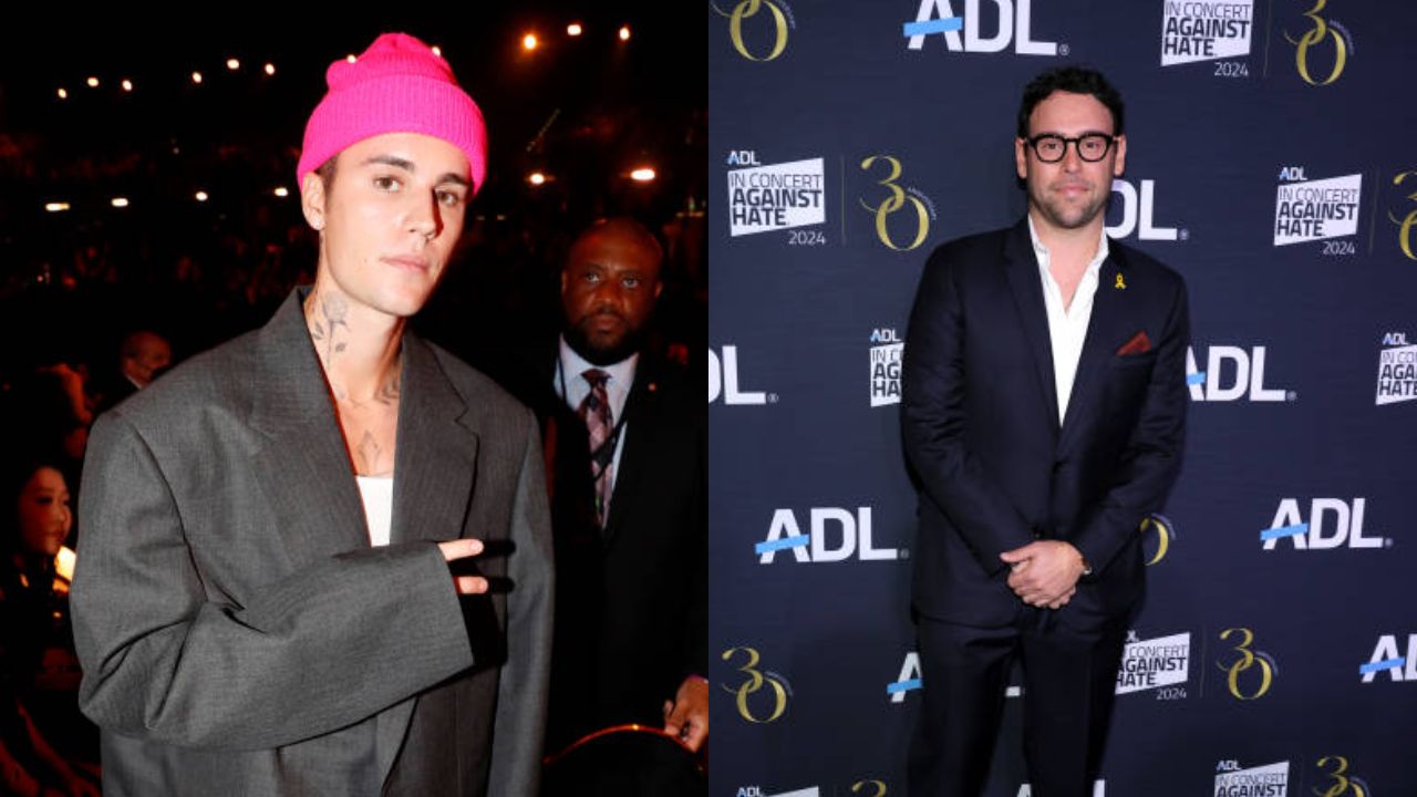 Justin Bieber |reprodução/Jhonny Nunes/Getty Images Embed - Scooter Braun |Reprodução/Jemal Countes/Getty Images Embed