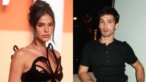 Bruna Marquezine e João Guilherme comparecem juntos ao casamento de Giovanna Lancellotti