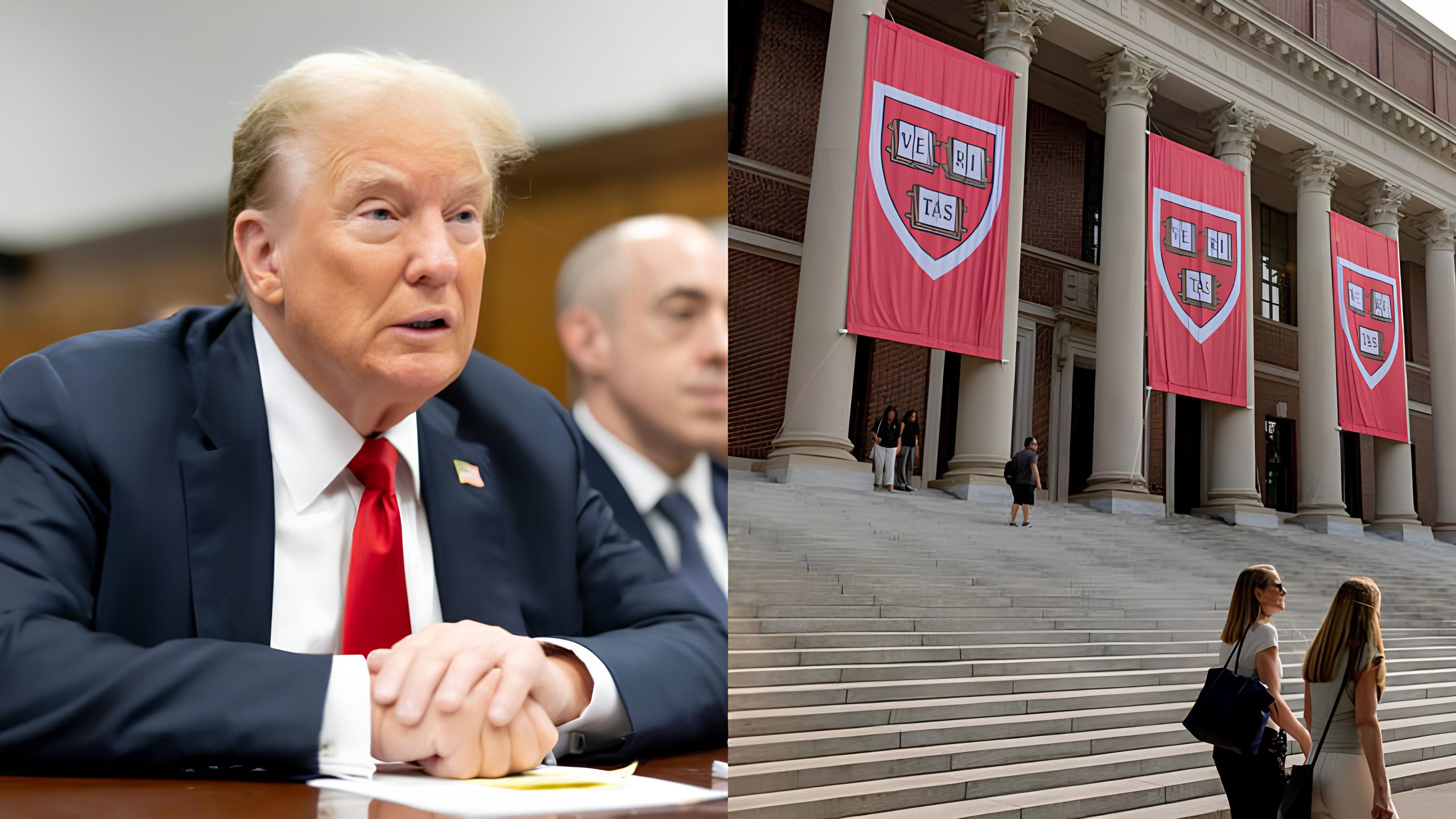 Presidente Donald Trump / Biblioteca Widener no Campus de Harvard em Cambridge, Massachusetts, EUA, em 4 de junho de 2025 | Foto/reprodução: Justin Lane / Cassandra Klos / Getty Images Embed