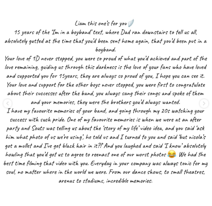 Carta de Ruth Gibbins, irmã do cantor Liam Payne em homenagem aos 15 anos da banda.