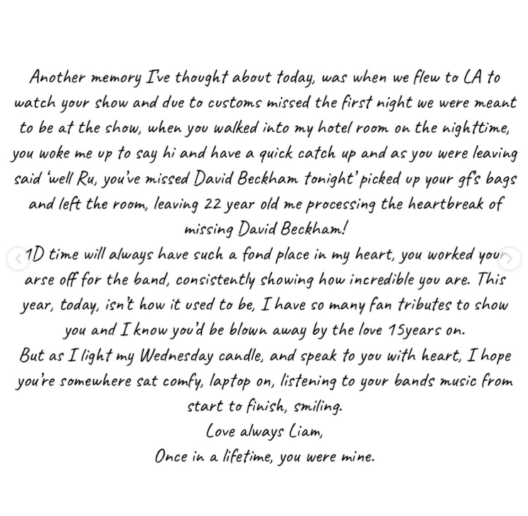 Carta de Ruth Gibbins, irmã do cantor Liam Payne em homenagem aos 15 anos da banda.