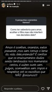 Poliana respondendo pergunta de um seguidor em seu story