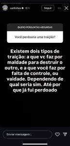 Carlinhos Maia respondendo uma caixinha de perguntas em seu story