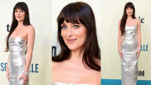 Prateado minimalista: look de Dakota Johnson encanta no red carpet