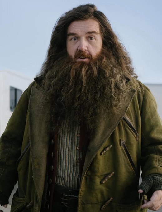 Nick Frost caracterizado como Rúbeo Hadrid de ''Harry Potter''