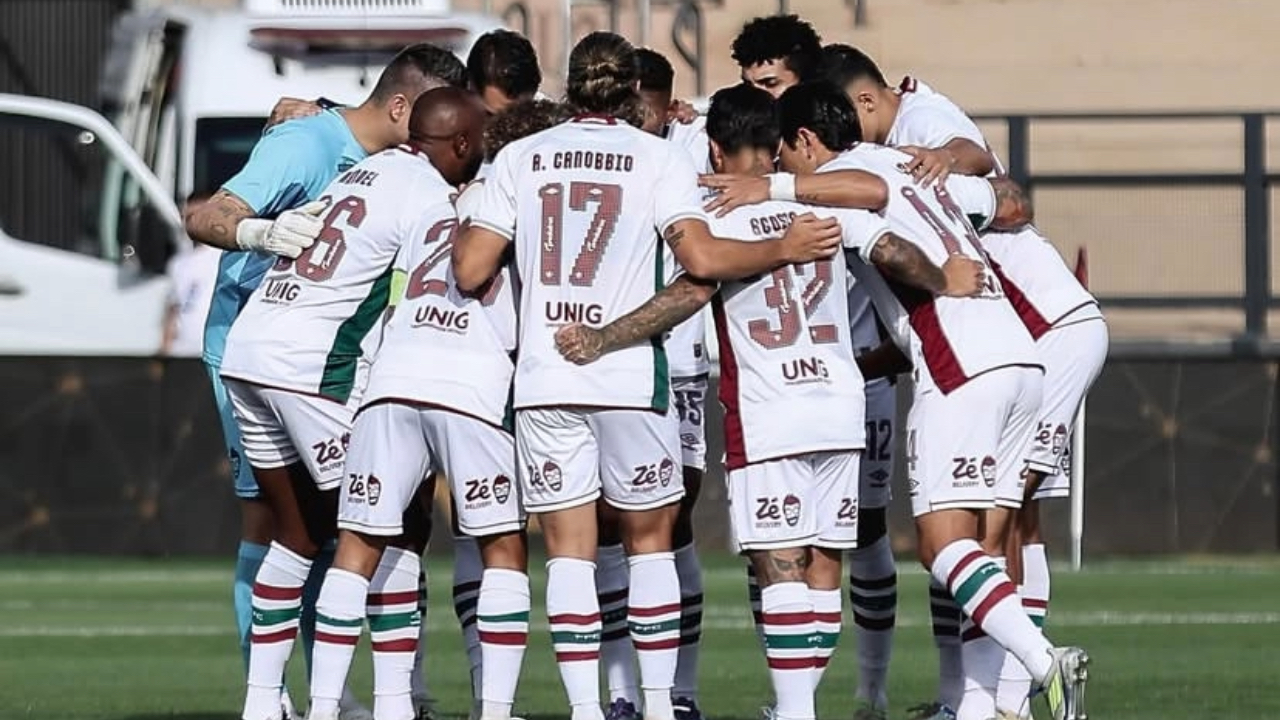 Elenco do Fluminense reunido em campo após o apito final | Foto: Reprodução/Instagram/@fluminense