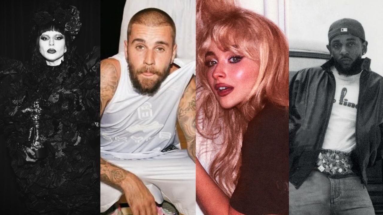 Lady Gaga, Justin Bieber, Sabrina Carpenter e Kendrick Lamar | Reprodução: Instagram/@ladygaga/@lilbieber/@sabrinacarpenter/@kendricklamar
