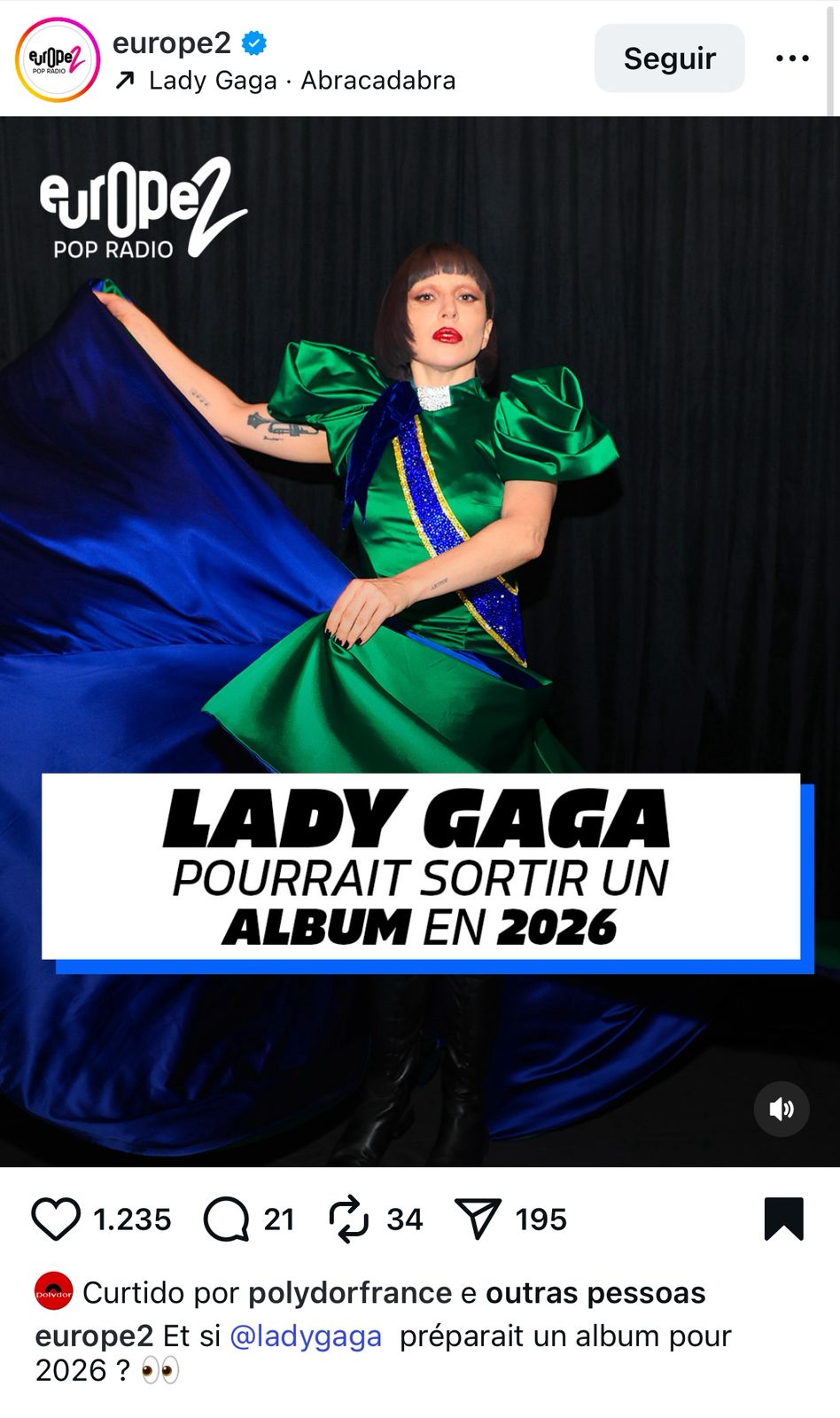 Representante da gravadora de Gaga curte post sobre novo disco