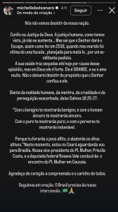Print dos stories de Michelle Bolsonaro