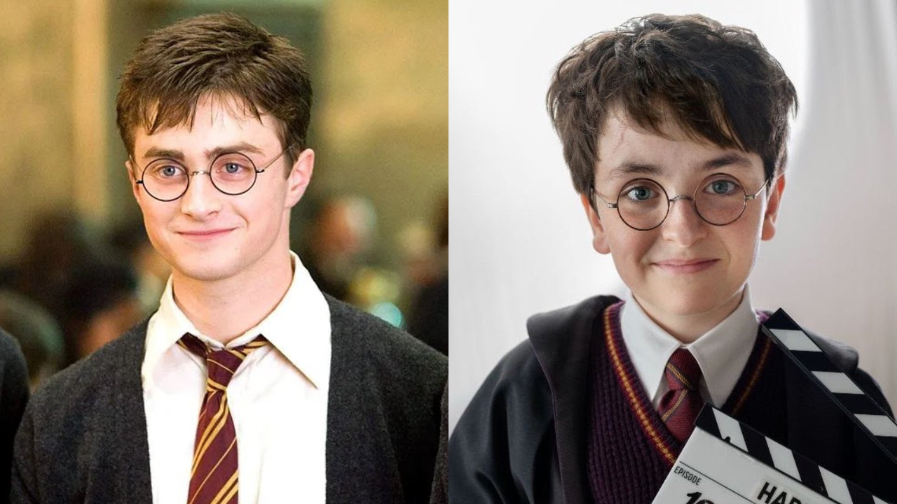 Daniel Radcliffe e Dominic McLaughlin como Harry Potter | Reprodução/X/@popbase